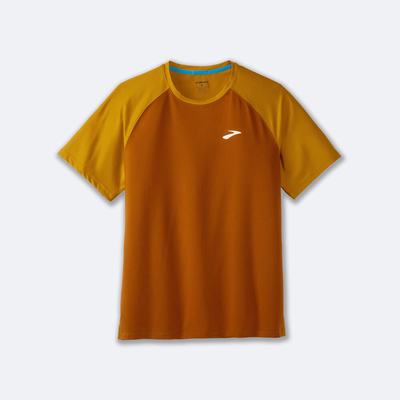 Men's Brooks Atmosphere Short Sleeve 2.0 T-Shirts Brown/Yellow | USA98127