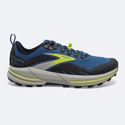 Men's Brooks Cascadia 16 Trail Running Shoes Blue/Navy/Light Green | USA72508