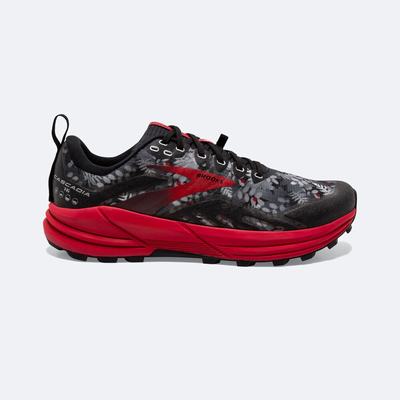 Men's Brooks Cascadia 16 Trail Running Shoes Black/Grey/Red | USA83451