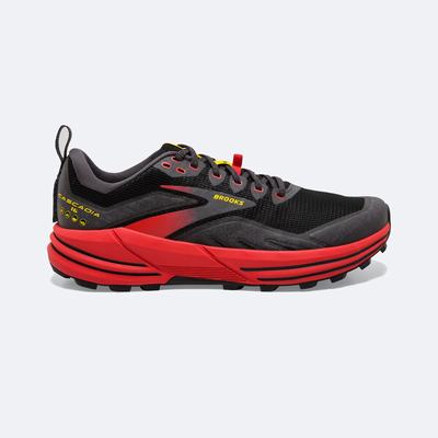 Men's Brooks Cascadia 16 Trail Running Shoes Black/Red/Yellow | USA89270