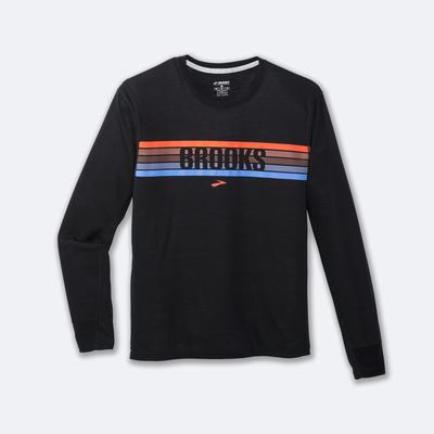 Men's Brooks Distance Graphic Long Sleeve T-Shirts Black/Stripes | USA78062