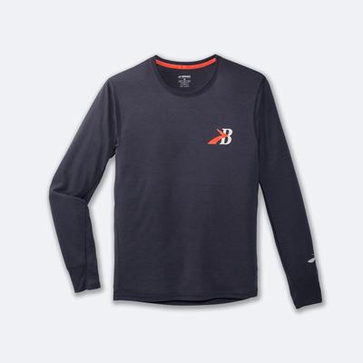 Men's Brooks Distance Graphic Long Sleeve T-Shirts Navy | USA81372