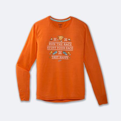 Men's Brooks Distance Graphic Long Sleeve T-Shirts Orange | USA95842