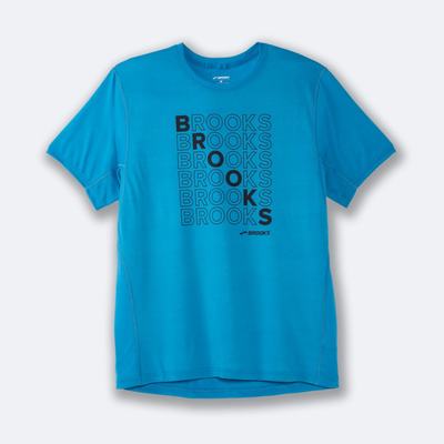 Men's Brooks Distance Graphic Short Sleeve T-Shirts Blue | USA68035