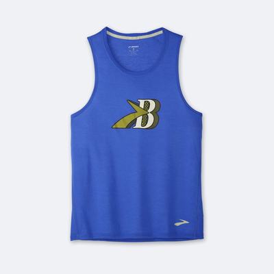 Men's Brooks Distance Graphic Tanks Blue | USA94156