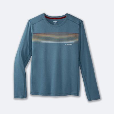 Men's Brooks Distance Long Sleeve 2.0 T-Shirts Blue/Stripes | USA56749