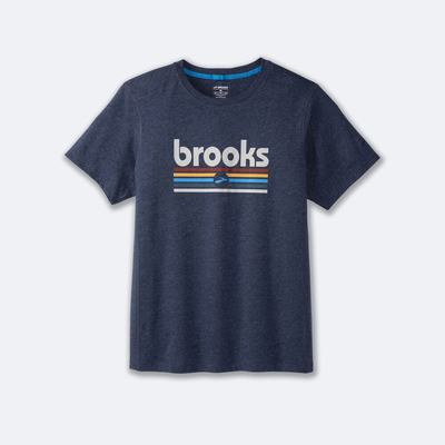 Men's Brooks Distance Short Sleeve 2.0 T-Shirts Navy/Stripes | USA16498