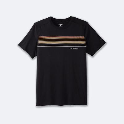 Men's Brooks Distance Short Sleeve 2.0 T-Shirts Black/Stripes | USA60271