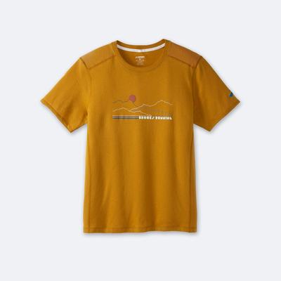 Men's Brooks Distance Short Sleeve 2.0 T-Shirts Yellow | USA82675