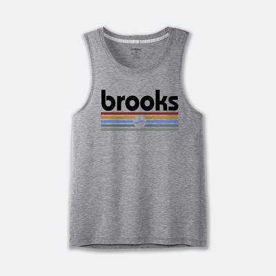 Men's Brooks Distance Tank 2.0 Tanks Grey/Stripes | USA05364