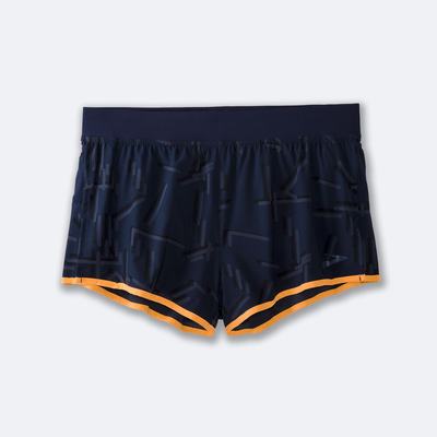 Men's Brooks Sherpa 3" Split Running Shorts Navy/Orange | USA54691