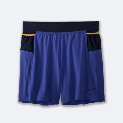 Men's Brooks Sherpa 7" 2-in-1 Running Shorts Blue/Navy/Orange | USA74235