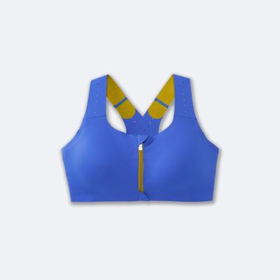 Women's Brooks Dare Zip Run Bra 2.0 Sports Bras Blue/Gold | USA24365