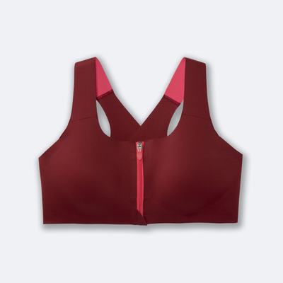 Women's Brooks Dare Zip Run Bra Sports Bras Red | USA91745