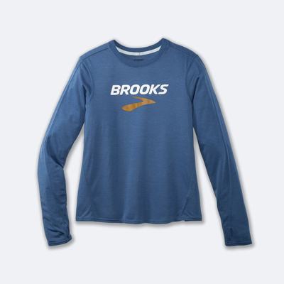 Women's Brooks Distance Graphic Long Sleeve T-Shirts Blue Grey | USA81276