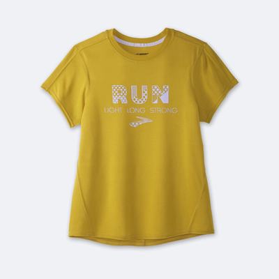 Women's Brooks Distance Graphic Short Sleeve T-Shirts Gold | USA62105