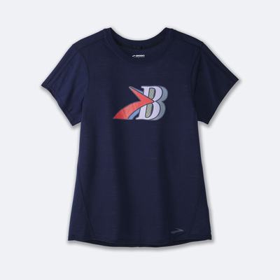 Women's Brooks Distance Graphic Short Sleeve T-Shirts Navy | USA63459