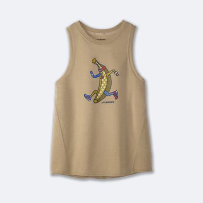 Women's Brooks Distance Graphic Tanks Beige | USA71860