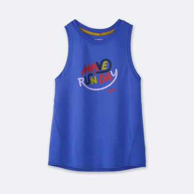 Women's Brooks Distance Graphic Tanks Blue | USA20149