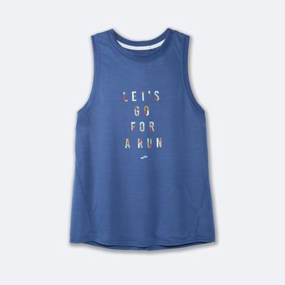 Women's Brooks Distance Graphic Tanks Blue Grey | USA40825