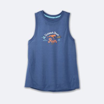 Women's Brooks Distance Graphic Tanks Blue Grey | USA62495