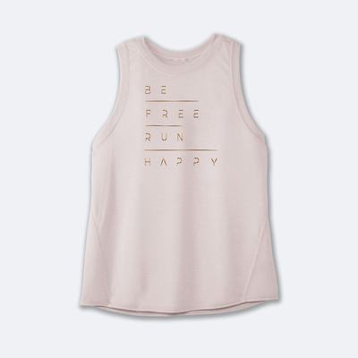 Women's Brooks Distance Graphic Tanks Grey/Rose Gold | USA19027