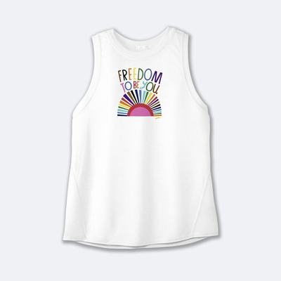 Women's Brooks Distance Graphic Tanks White | USA90814