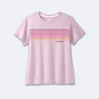 Women's Brooks Distance Short Sleeve 2.0 T-Shirts Pink/Stripes | USA03842