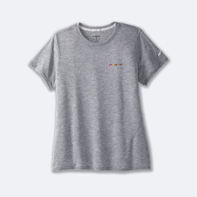 Women's Brooks Distance Short Sleeve 2.0 T-Shirts Grey/Multicolor | USA42093