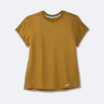 Women's Brooks Distance Short Sleeve T-Shirts Olive | USA54862