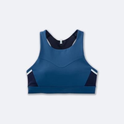 Women's Brooks Drive 3 Pocket Run Bra Sports Bras Blue Grey/Blue/Navy | USA87951