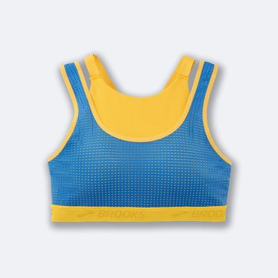 Women's Brooks Drive Mesh Run Bra Sports Bras Yellow/Blue | USA89512