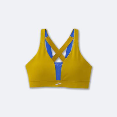 Women's Brooks Drive Plunge Run Bra Sports Bras Gold/Blue | USA32190