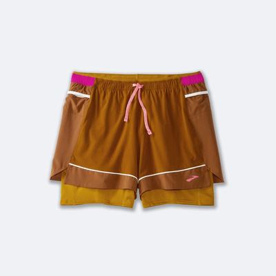 Women's Brooks High Point 3" 2-in-1 Running Shorts Brown/Yellow/Fuchsia | USA78256