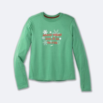 Women's Brooks Run Merry Distance Graphic Long Sleeve T-Shirts Green | USA07495