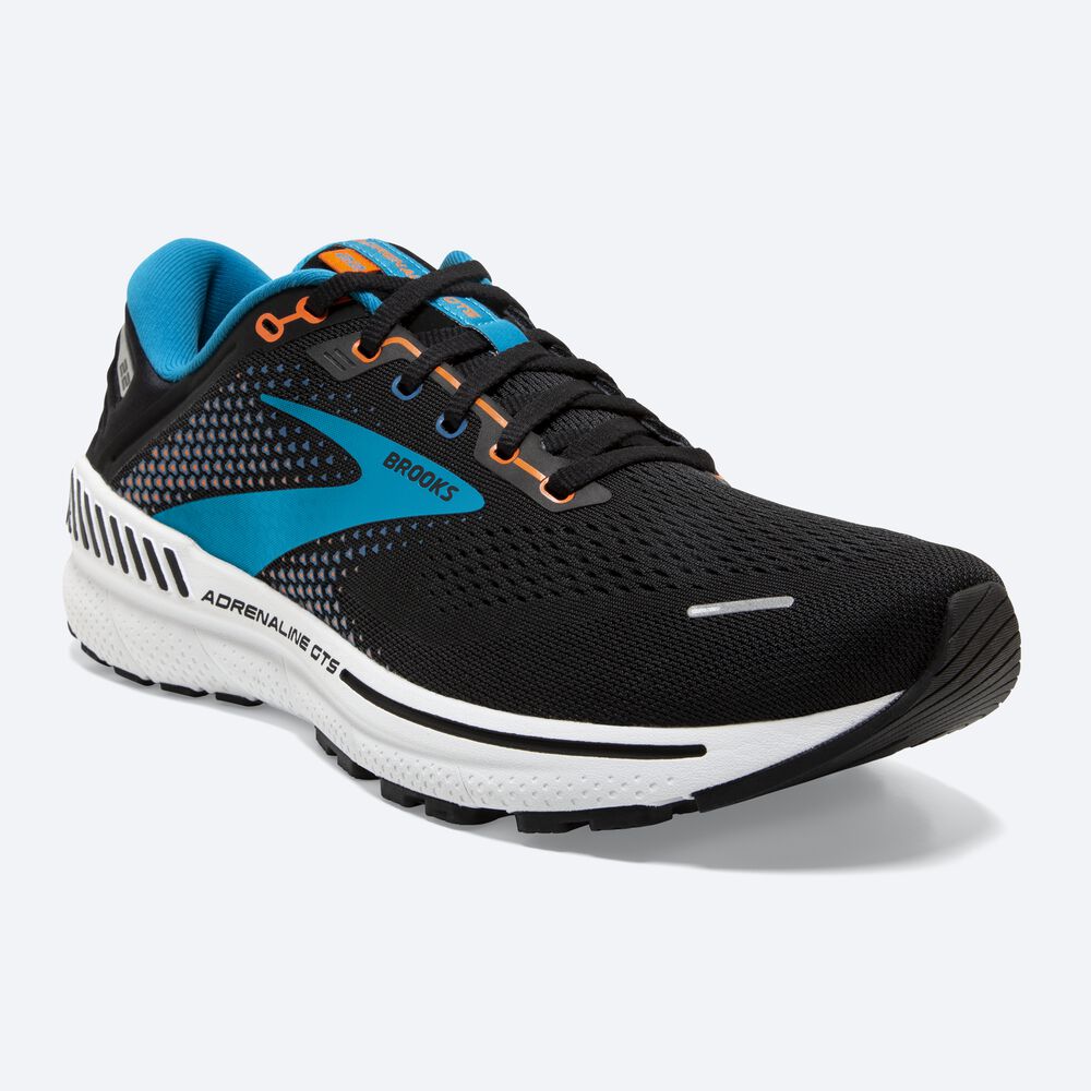 Men's Brooks Adrenaline GTS 22 Road Running Shoes Black/Blue/Orange | USA04763