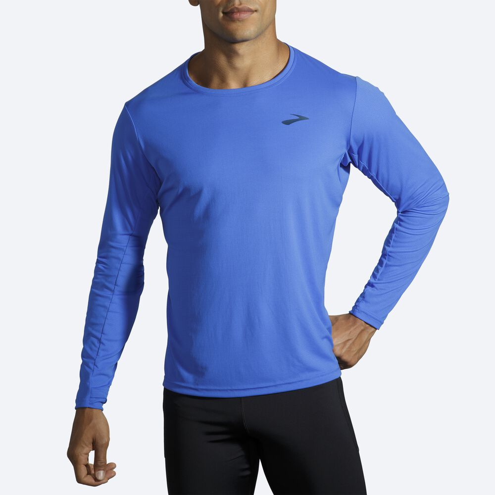 Men's Brooks Atmosphere Long Sleeve T-Shirts Blue | USA51386