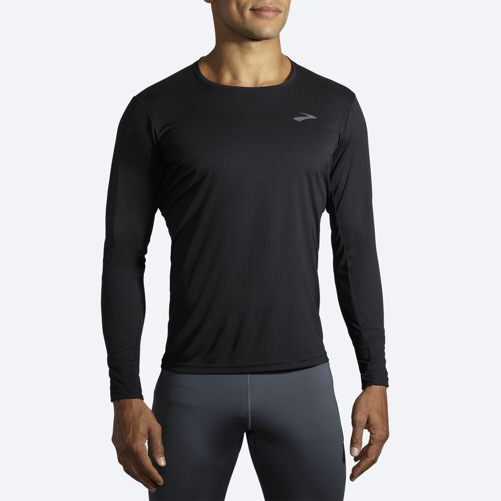 Men's Brooks Atmosphere Long Sleeve T-Shirts Black | USA84261