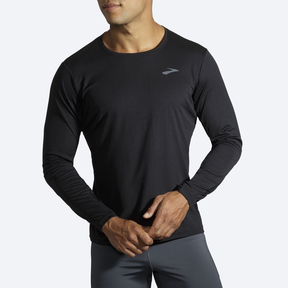 Men's Brooks Atmosphere Long Sleeve T-Shirts Black | USA84261