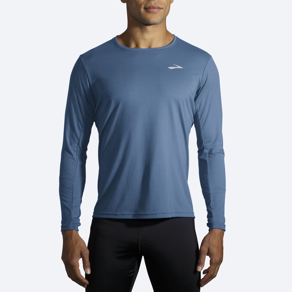 Men's Brooks Atmosphere Long Sleeve T-Shirts Blue | USA85973