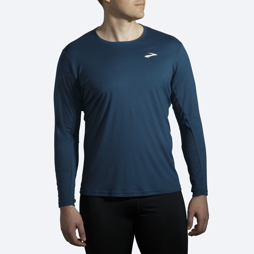 Men's Brooks Atmosphere Long Sleeve T-Shirts Indigo | USA95318