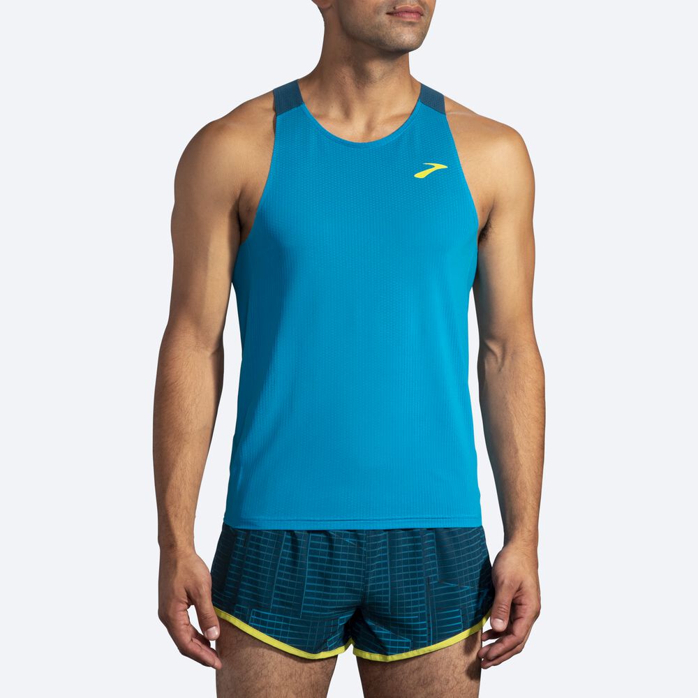 Men's Brooks Atmosphere Singlet Tanks Blue/Deep Green | USA32701