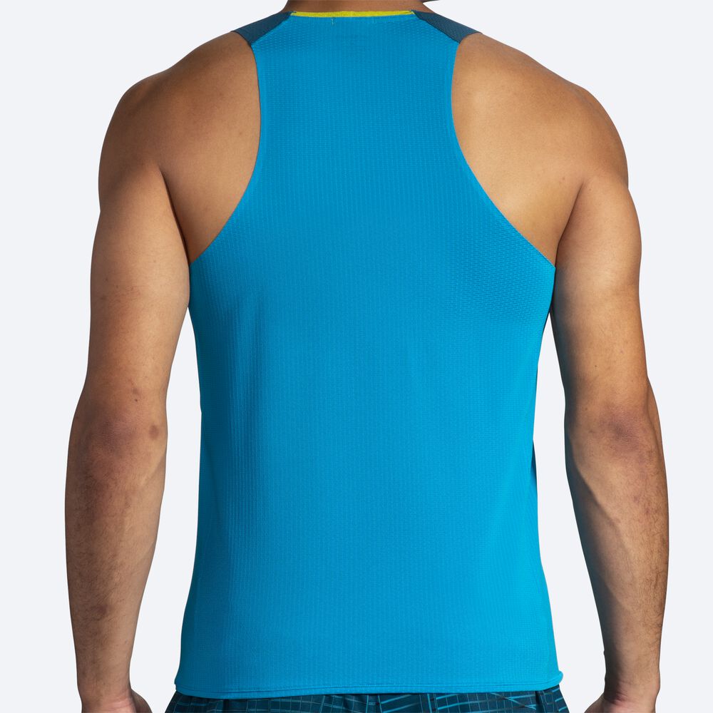 Men's Brooks Atmosphere Singlet Tanks Blue/Deep Green | USA32701