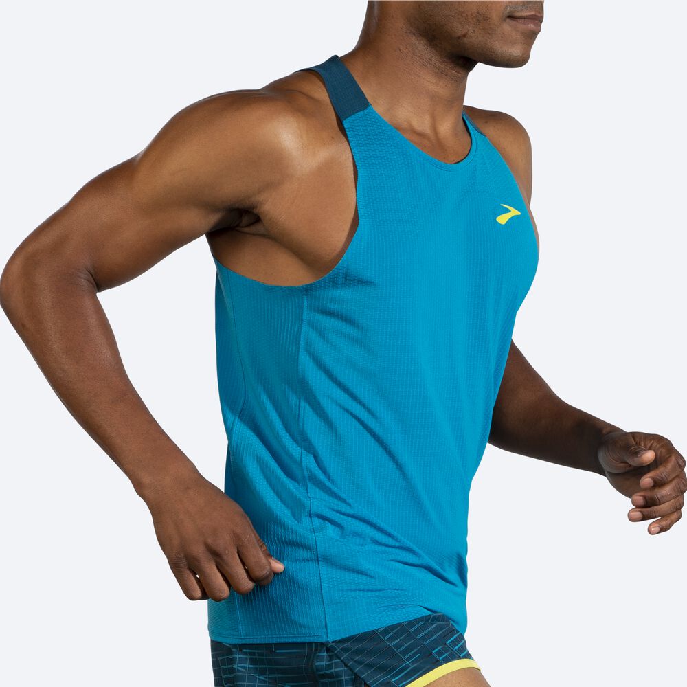 Men's Brooks Atmosphere Singlet Tanks Blue/Deep Green | USA32701