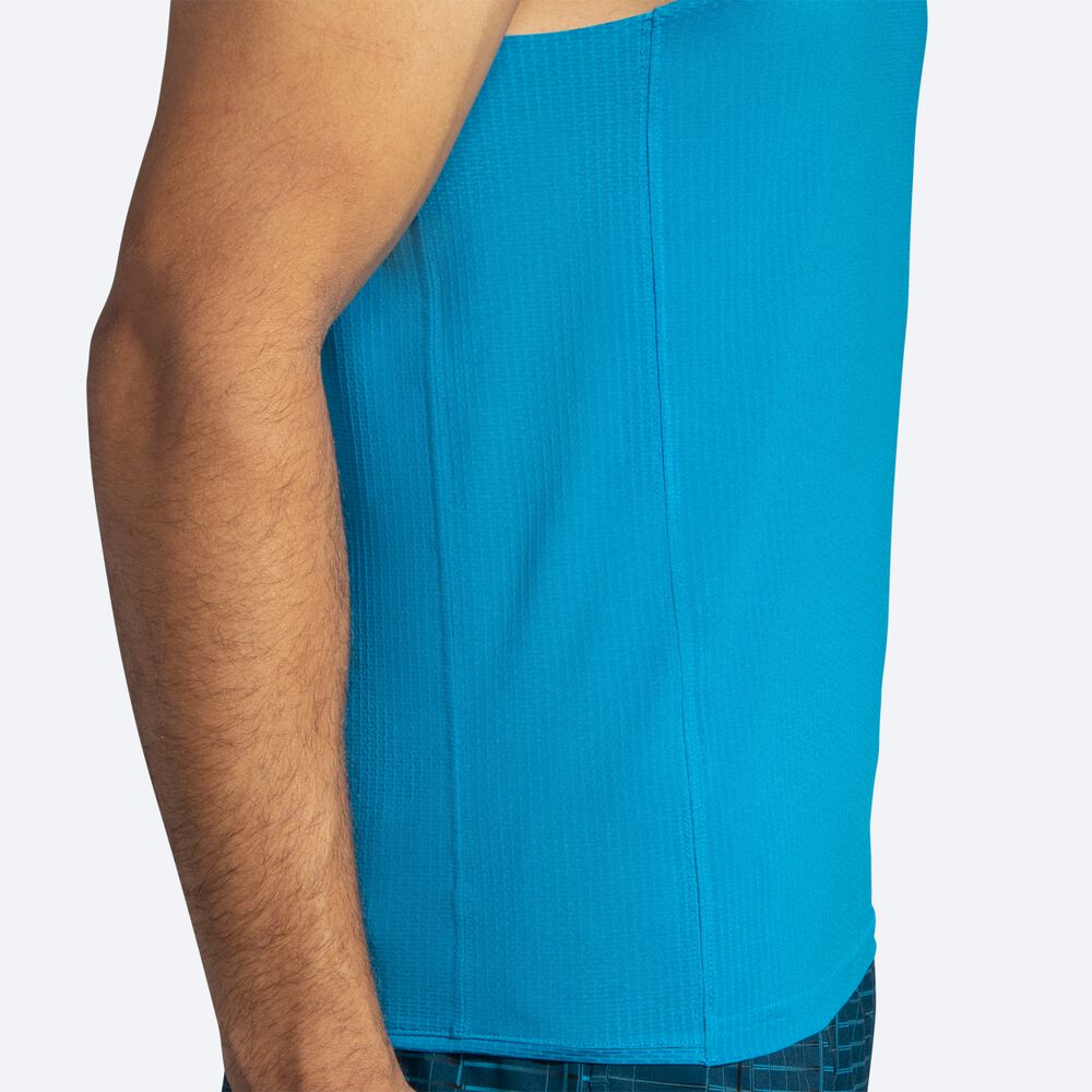 Men's Brooks Atmosphere Singlet Tanks Blue/Deep Green | USA32701