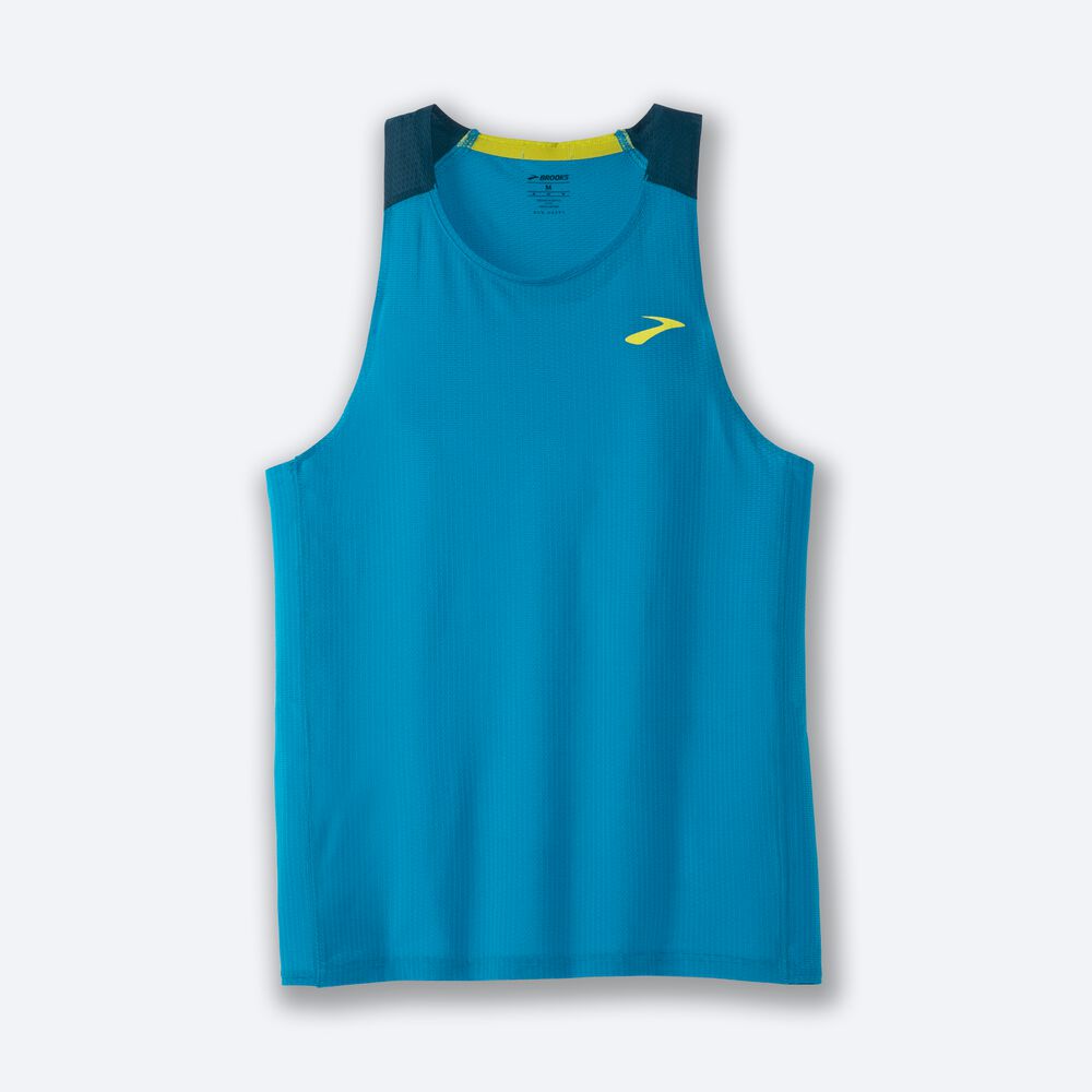 Men\'s Brooks Atmosphere Singlet Tanks Blue/Deep Green | USA32701