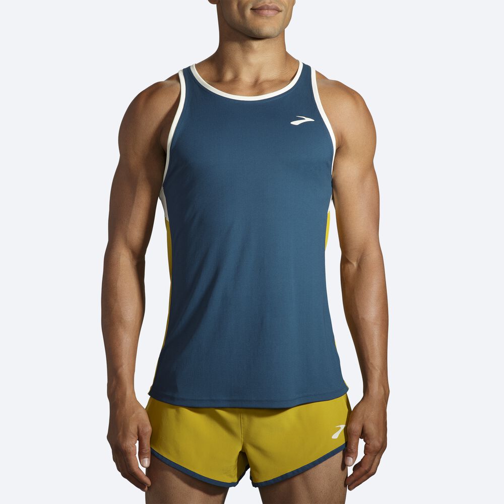 Men's Brooks Atmosphere Singlet Tanks Indigo/Orange | USA57604