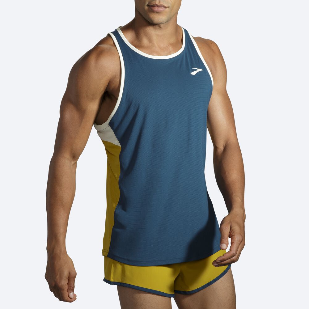 Men's Brooks Atmosphere Singlet Tanks Indigo/Orange | USA57604