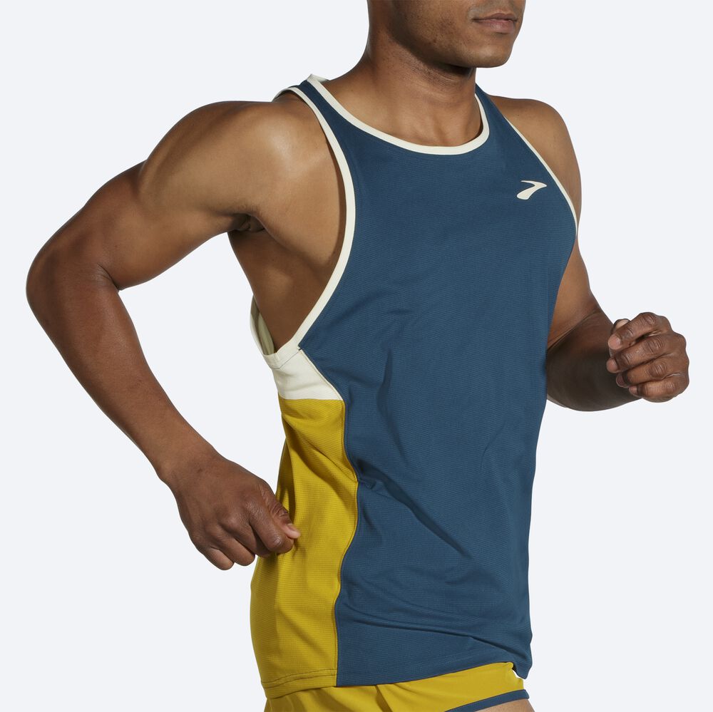 Men's Brooks Atmosphere Singlet Tanks Indigo/Orange | USA57604