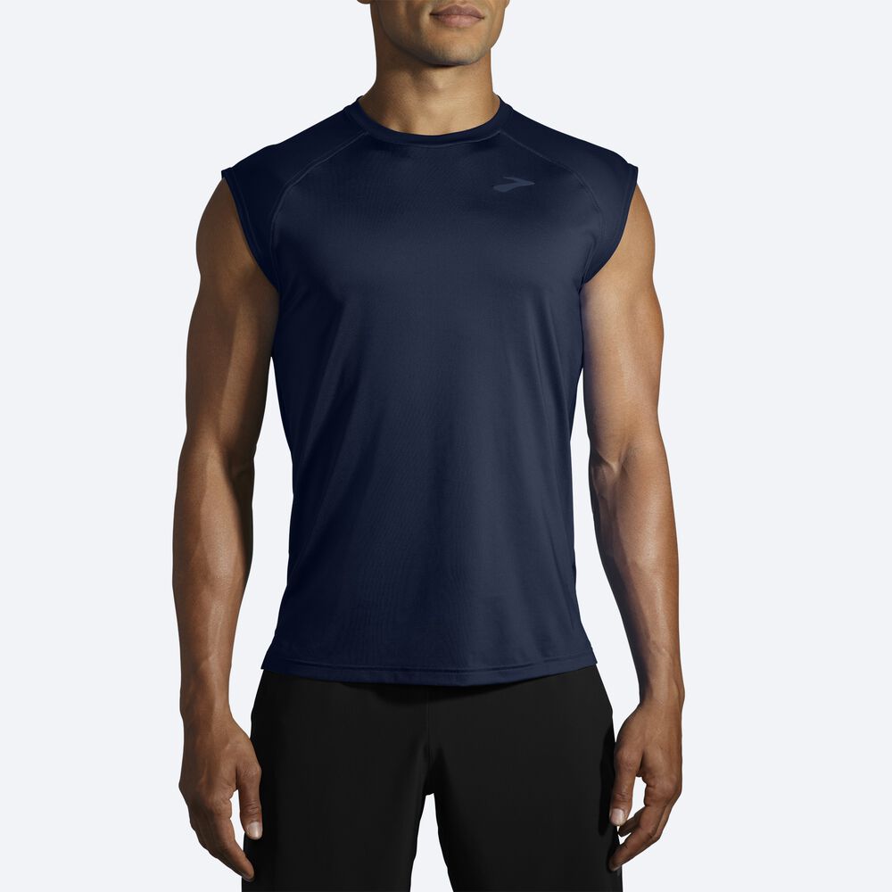 Men's Brooks Atmosphere Sleeveless 2.0 T-Shirts Navy | USA23094